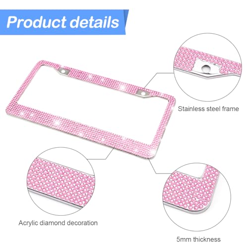 2 Hole Stainless Steel Crystal Diamond License Plate Frame O4663