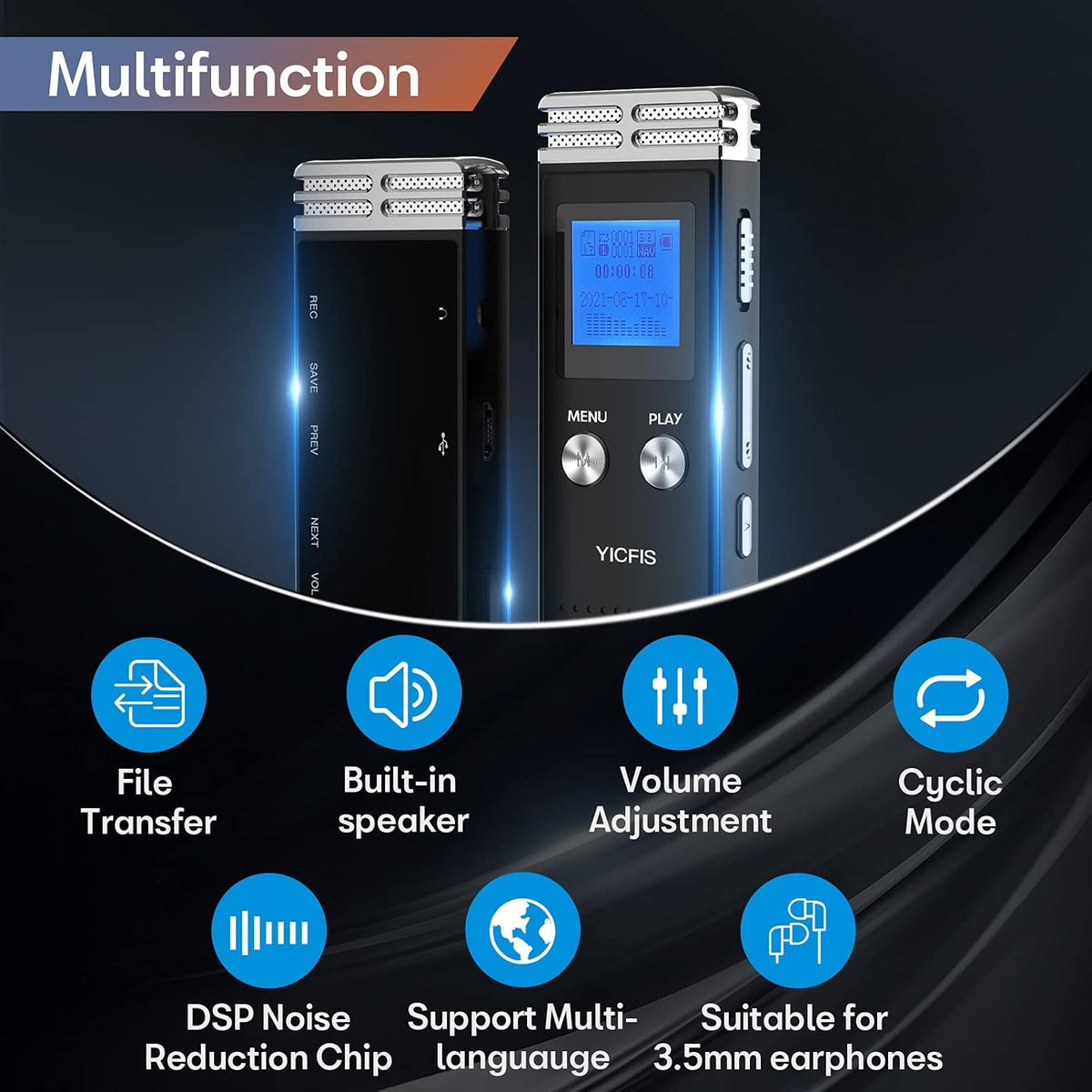 72GB Voice Activated Recorder with Noise Reduction Pack of 2 H658