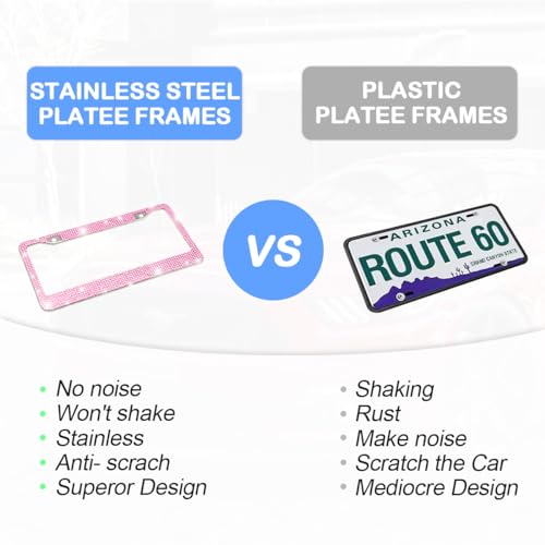 2 Hole Stainless Steel Crystal Diamond License Plate Frame O4663