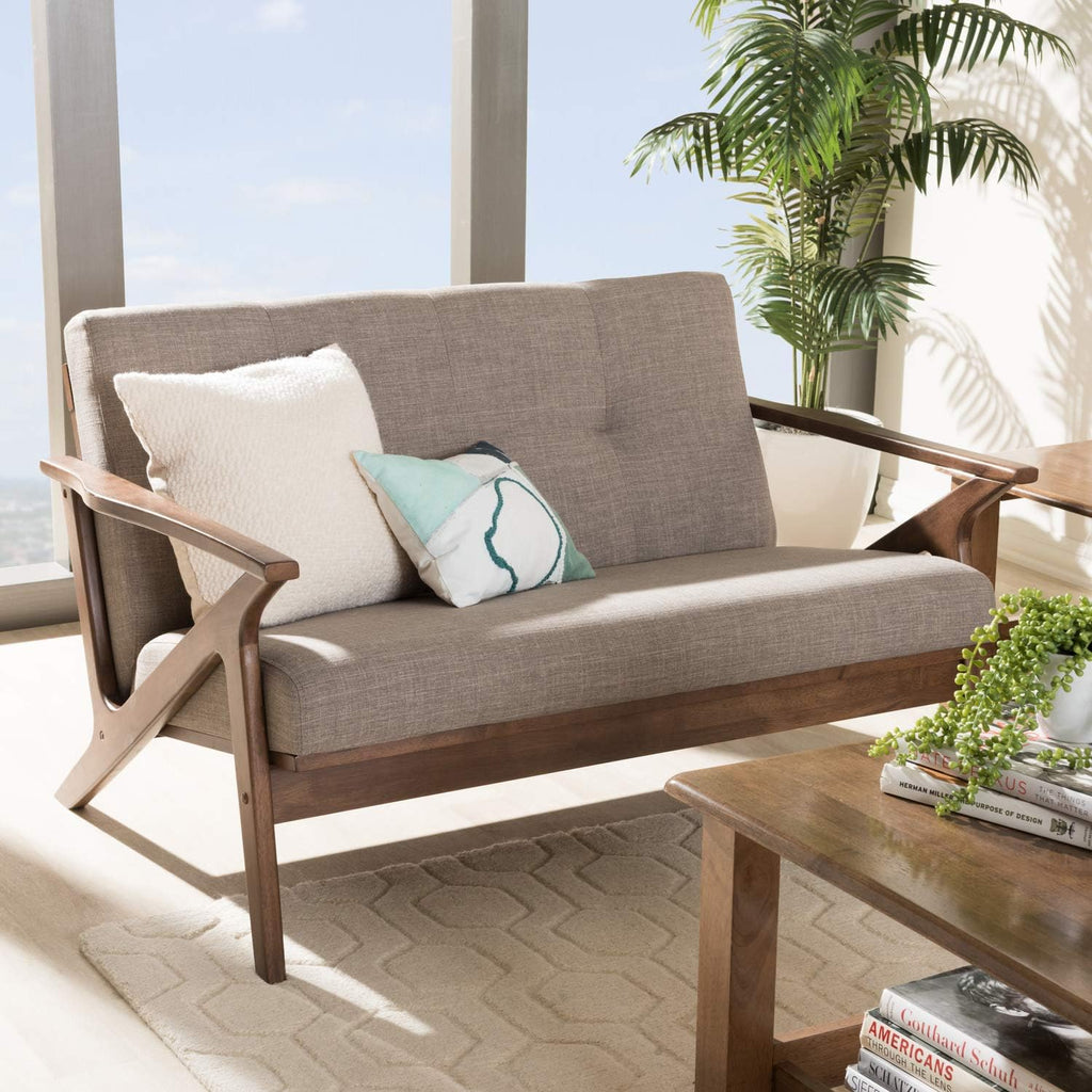 Light Grey Walnut Fabric Tufted 2-Seater Loveseat J18792