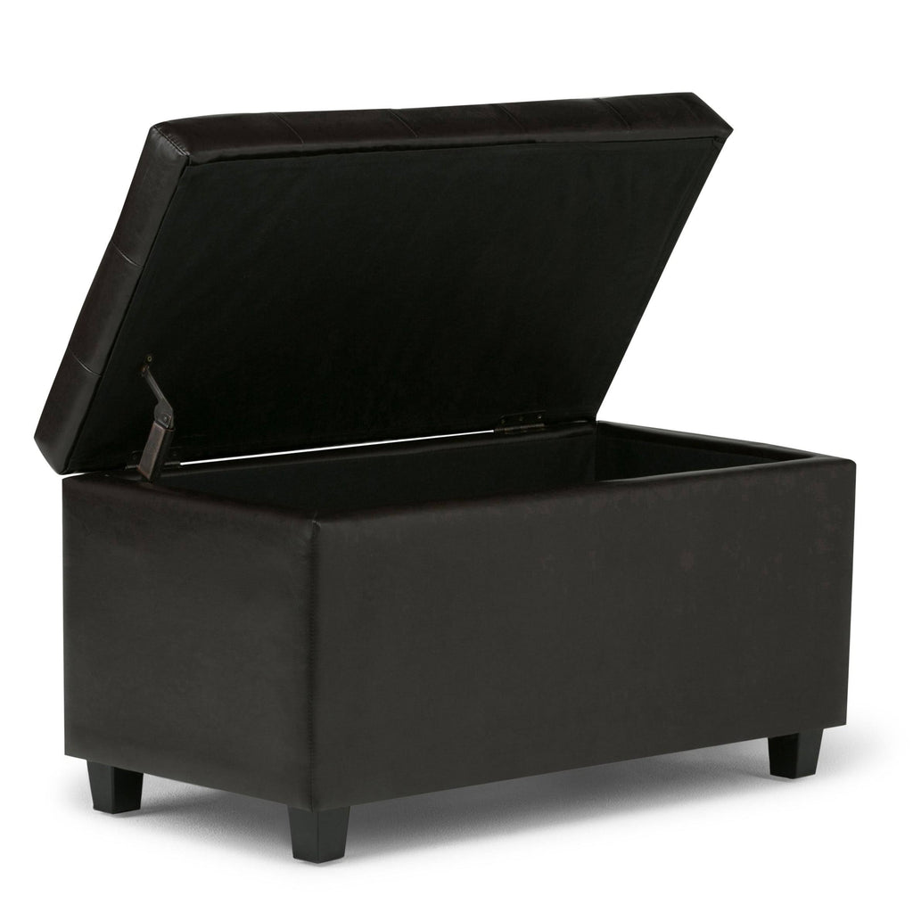 Distressed Saddle Brown Faux Leather Storage Ottoman J6582
