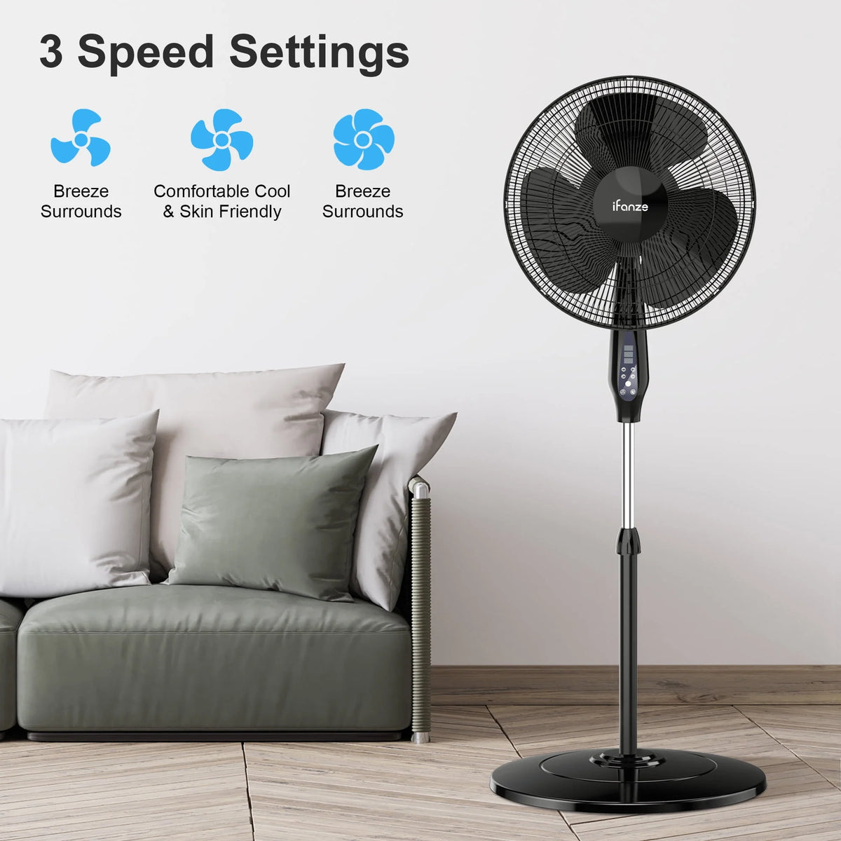 16'' Pedestal Oscillating Fan with Remote Control A8355