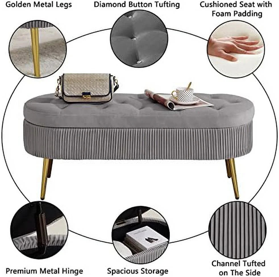 Faux Fur Ottoman Bench with Golden Metal Legs I768644