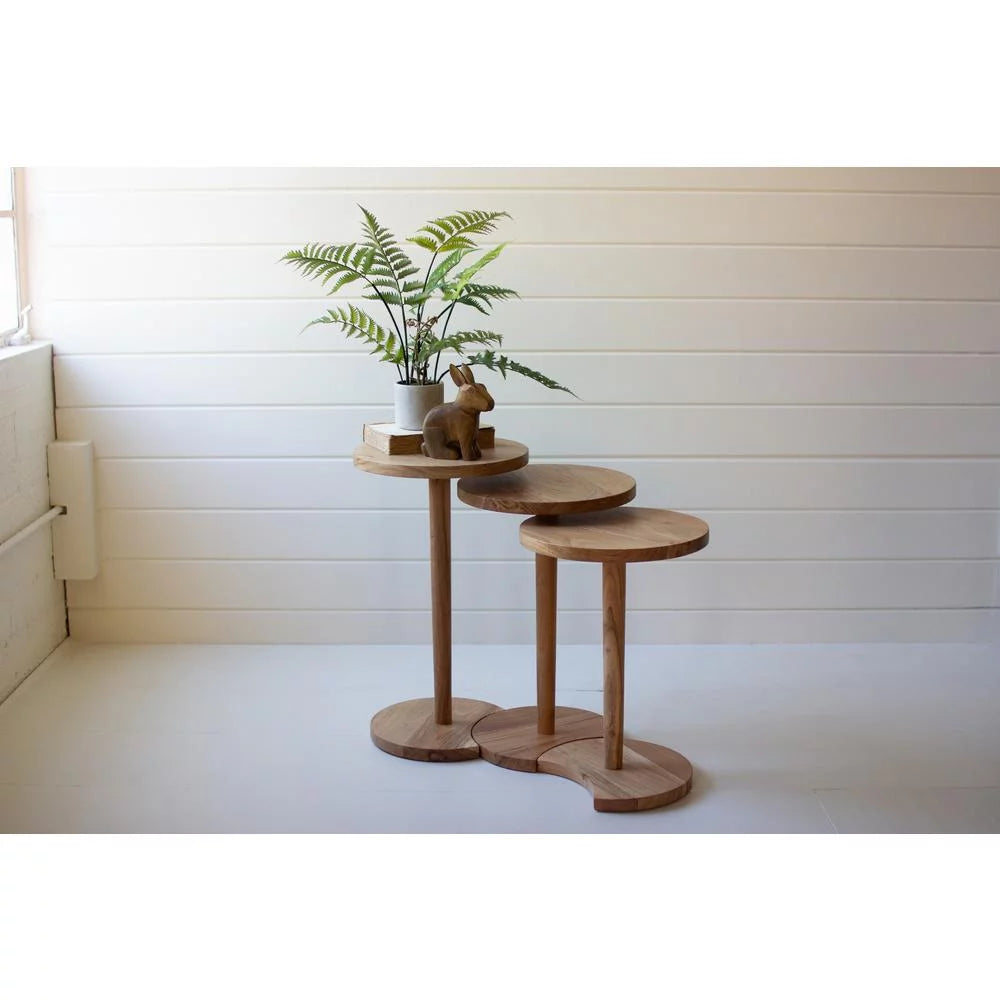 Acacia Wood Round Side Tables Set Of Three X27995