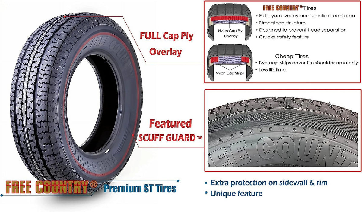Trailer Tires ST 205/75D15 6 PR Load Range C Set 4 W2904