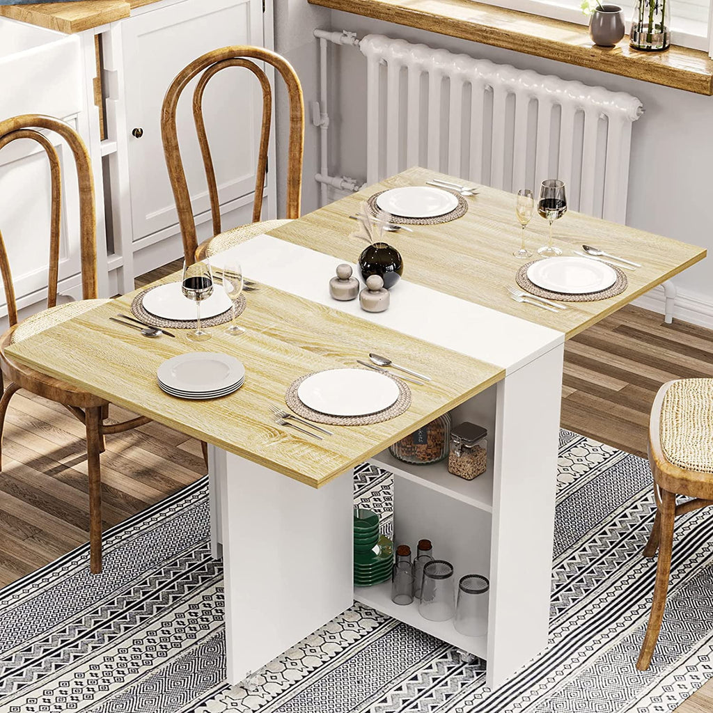Folding Dining Table with 6 Wheels and 2 Storage Racks N908