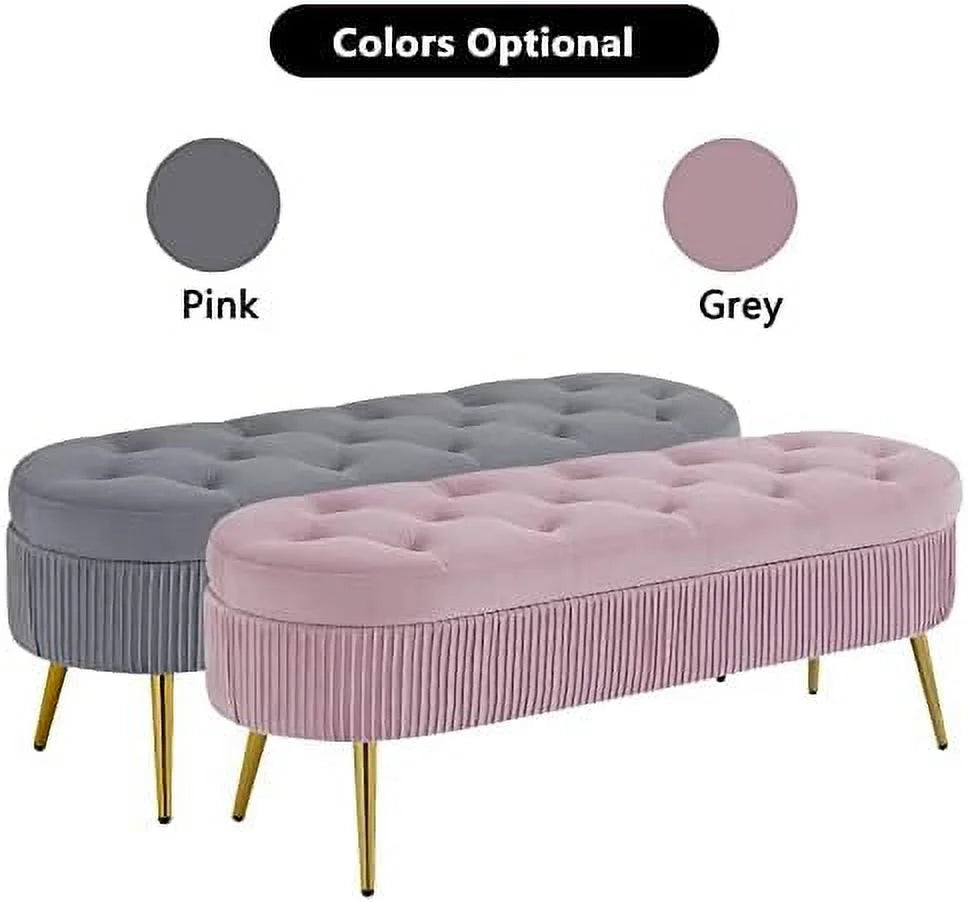 Faux Fur Ottoman Bench with Golden Metal Legs I768644