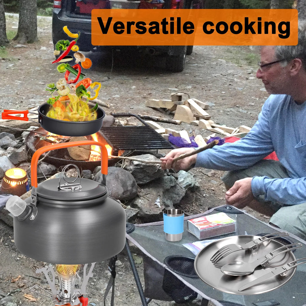 Aluminum Alloy Camping Cookware Set with Pot Frying Pan Kettle Cups N74726