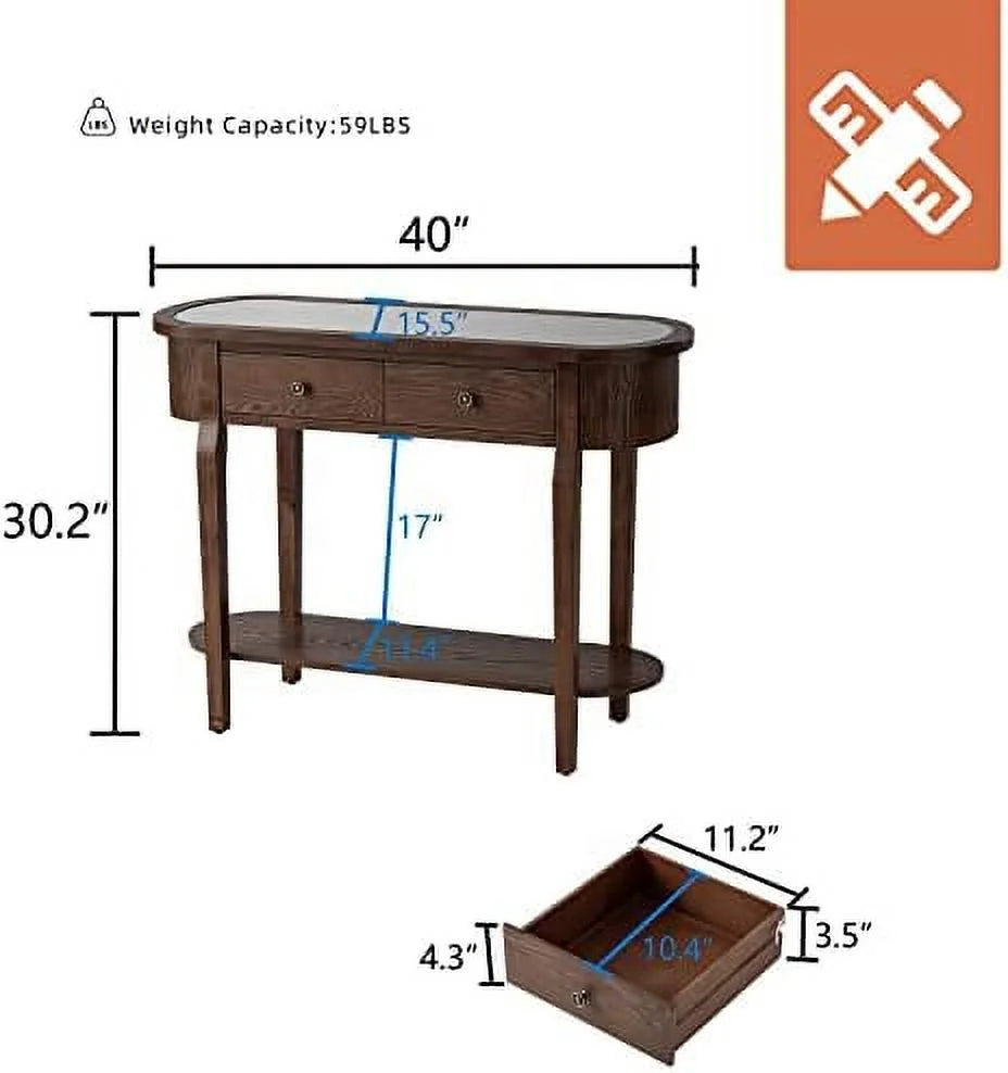 Half-Round Entryway Table with Solid MDF Board Glass Table Top Console Table 15.7" D x 40" W x 30.5" H R412653
