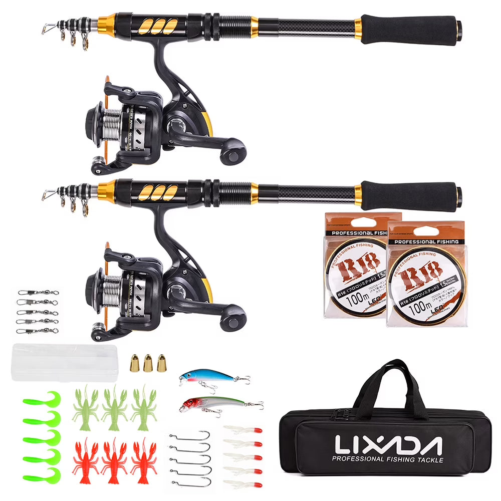 Telescopic Spinning Rod Combo Kit 2PCS with Reel Line Lures Case W74855