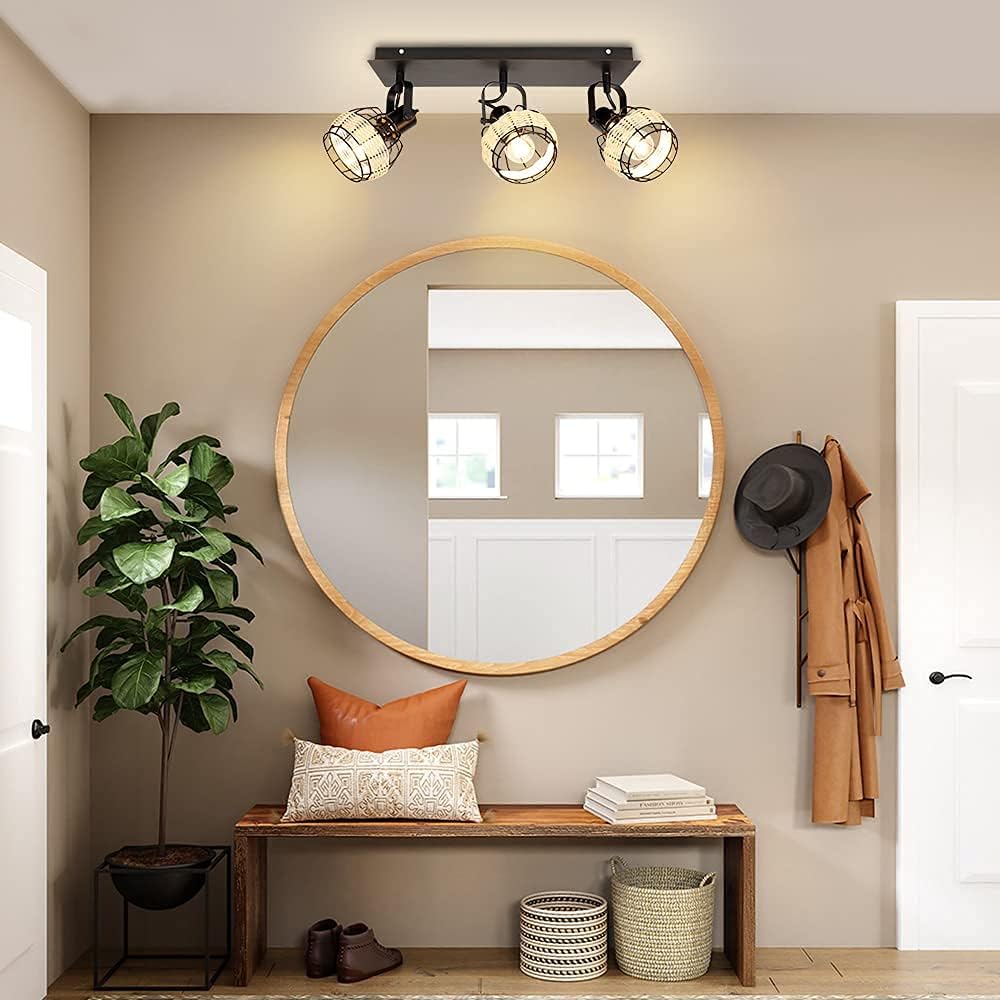 3-Light Rattan LED Track Ceiling Light R793571
