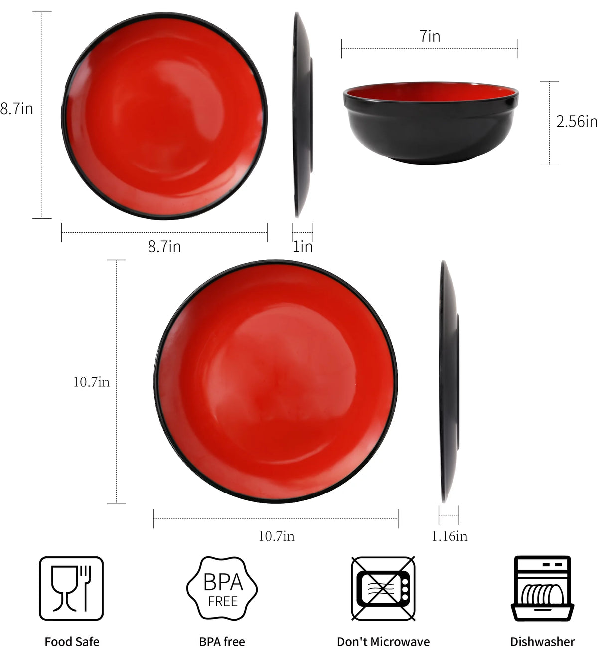 12-Piece Melamine Dinnerware Set with Bowls and Plates D717