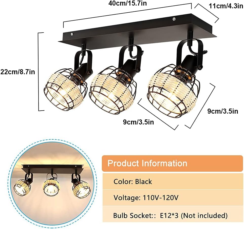 3-Light Rattan LED Track Ceiling Light R793571