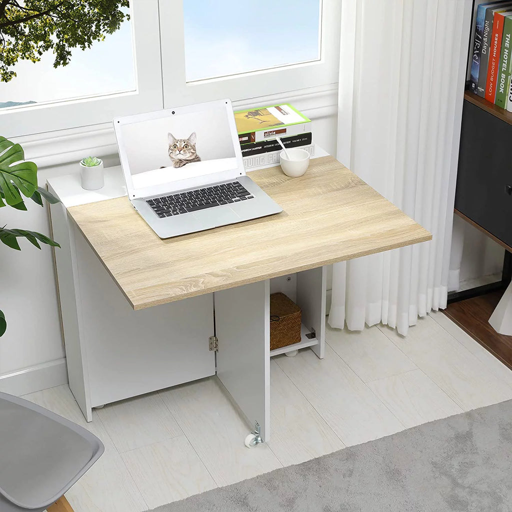 Folding Dining Table with 6 Wheels and 2 Storage Racks N908