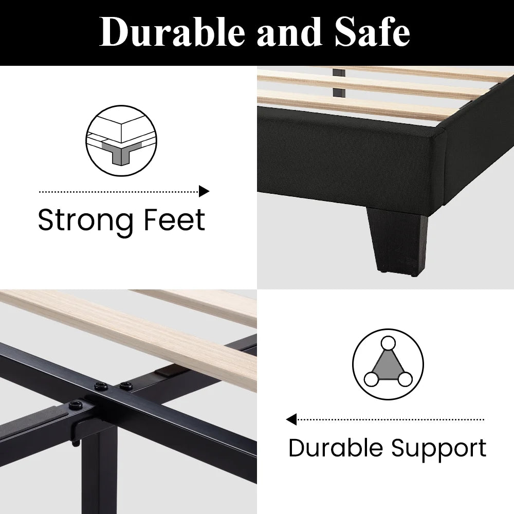 Full Size Platform Bed Frame with Upholstered Fabric Headboard F715534