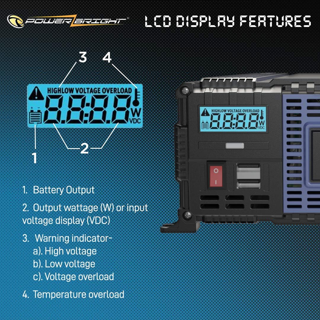 4000 Watts Modified Sine Wave Power Inverter 12V to 110V DC to AC Converter with Dual AC Outlets and 2 USB Ports M62179