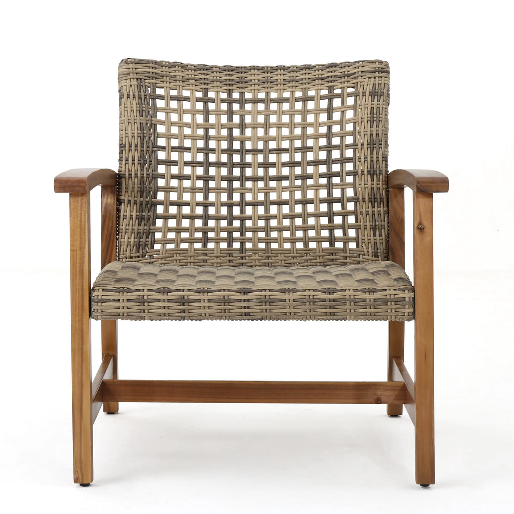 Mid Century Wicker Club Chairs with Acacia Wood Frame, Grey H9657