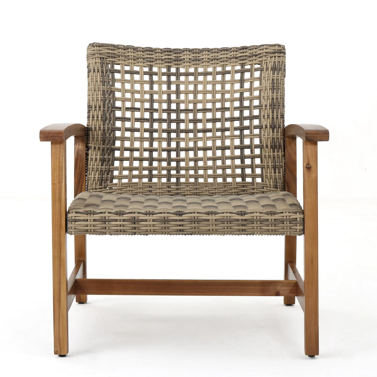 Mid Century Wicker Club Chairs with Acacia Wood Frame, Grey H9657