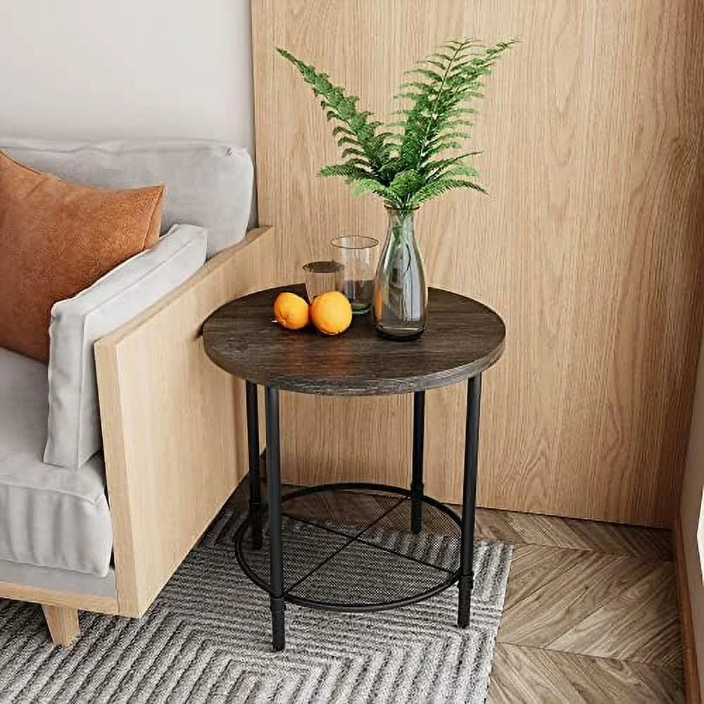 Round Coffee Table with Casters Metal Legs Solid Wood Brushed Black I665