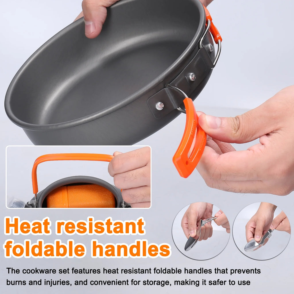 Aluminum Alloy Camping Cookware Set with Pot Frying Pan Kettle Cups N74726