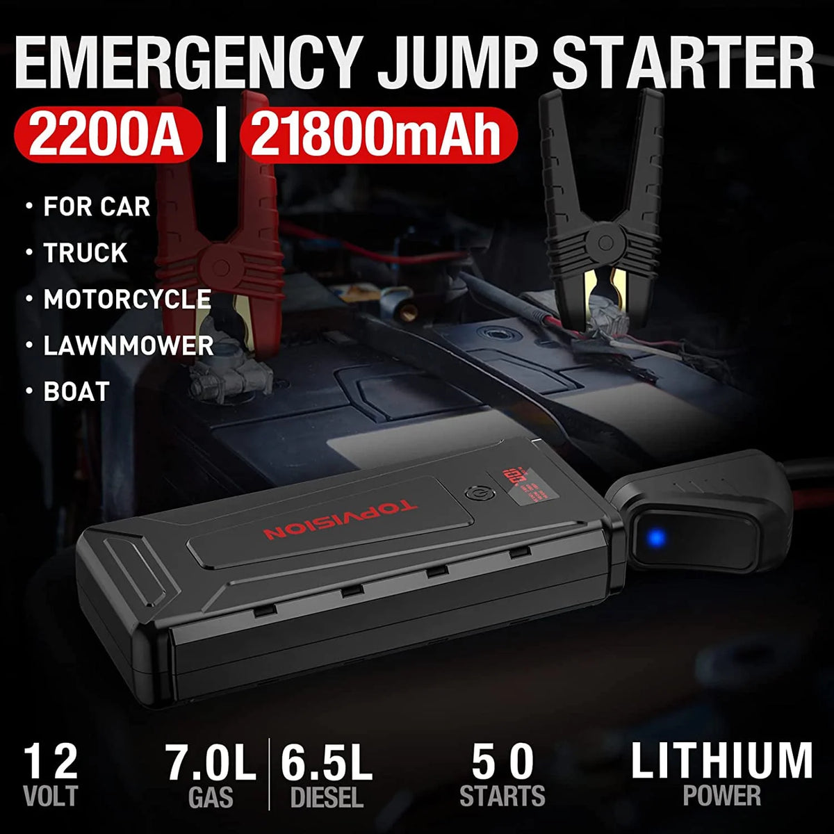 12V Car Jump Starter with Dual USB Quick Charge and DC Output C906