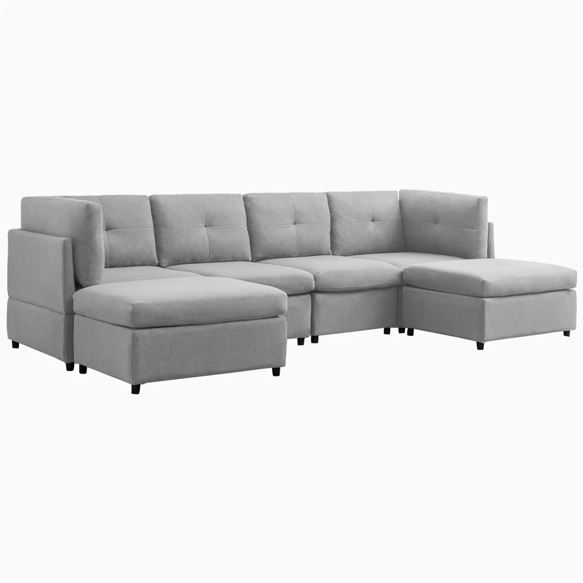 118" Convertible Linen Sectional Sofa with Ottomans E898193