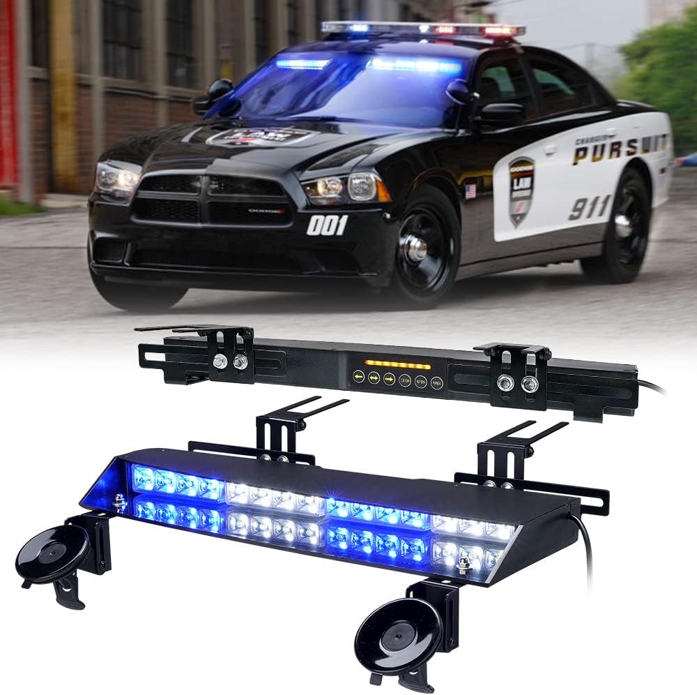 32 LED Dual Visor Strobe Light Bar with Split Deck Brackets & Vacuum Sucker, White/Red W5266