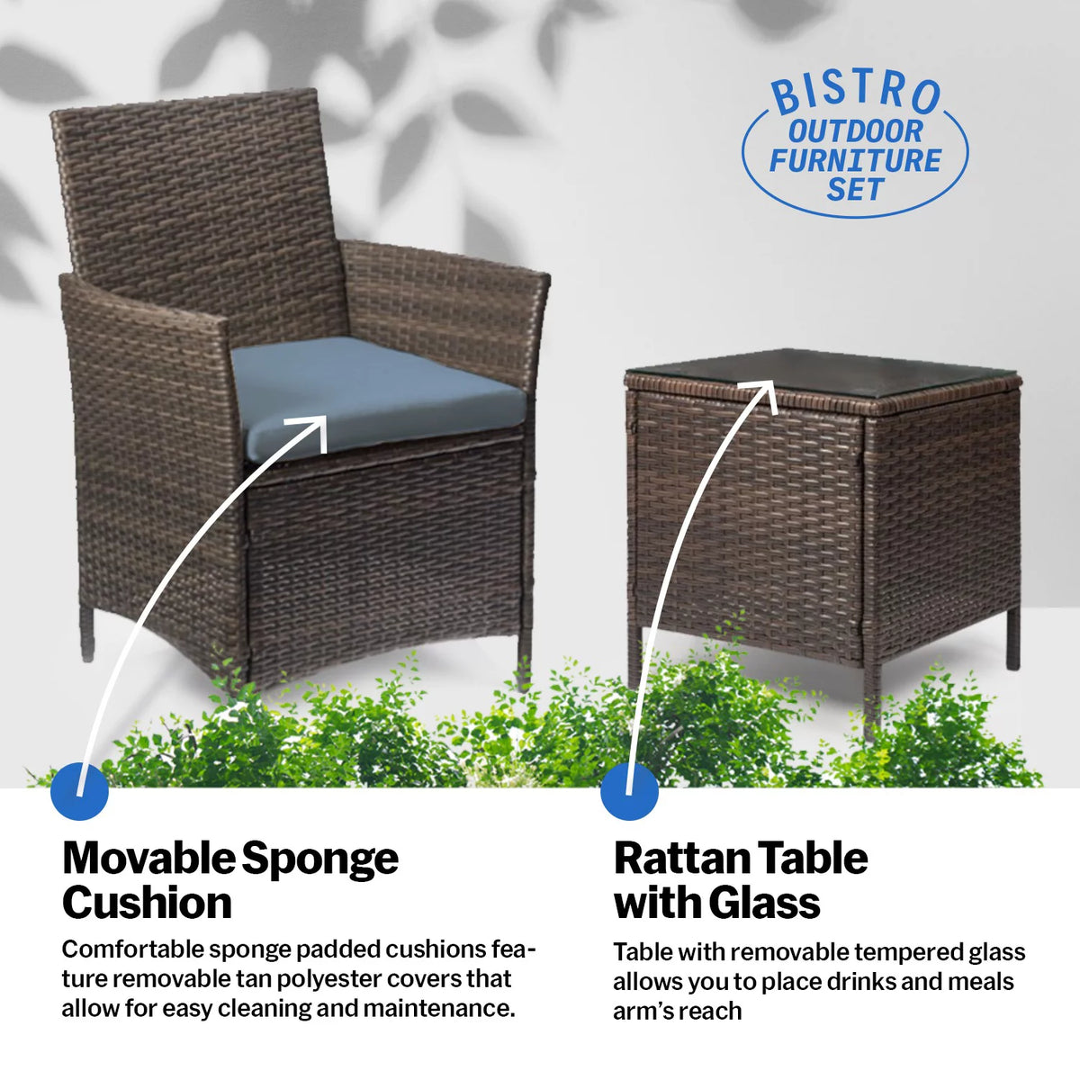 3 Piece Rattan Outdoor Furniture Set with Table G132