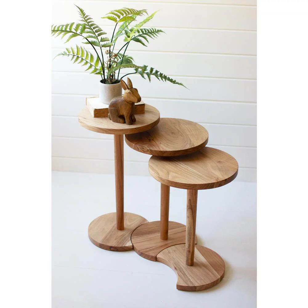 Acacia Wood Round Side Tables Set Of Three X27995