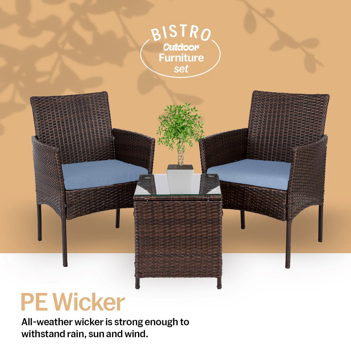3 Piece Rattan Outdoor Furniture Set with Table G132