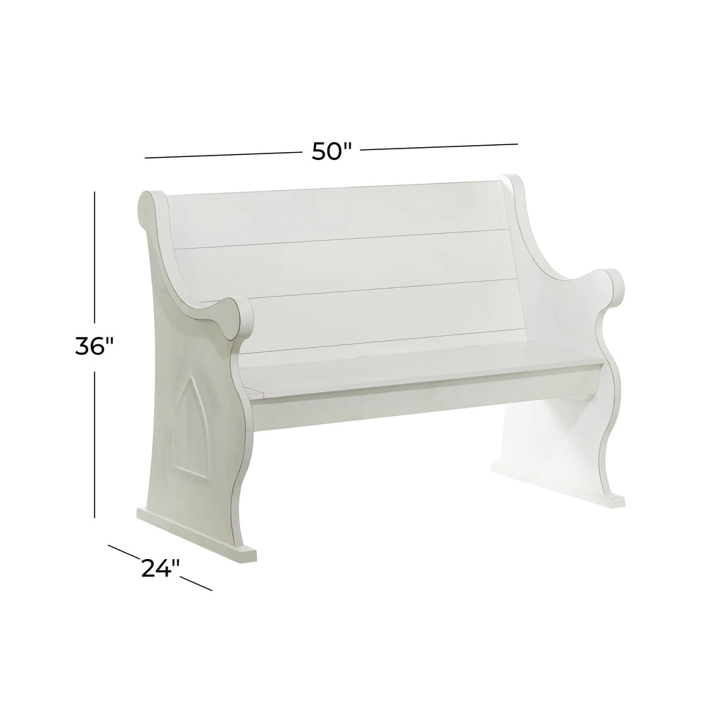 White Wood Storage Bench with Scrolled Armrests C13283