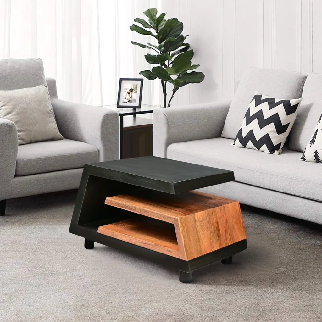 Handcrafted Coffee Table Dark Walnut and Natural Mango Wood A699296