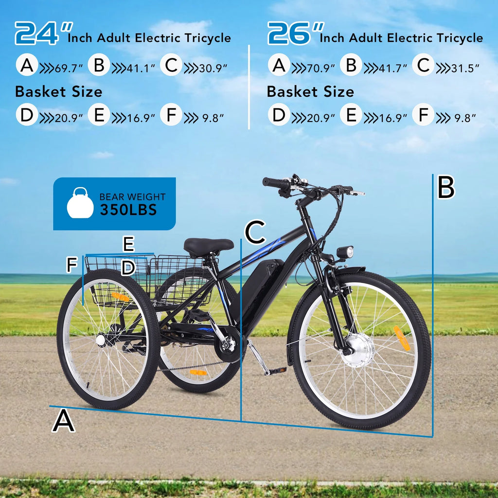 36V 350W 10AH 3 Wheels Fat Tires Electric Tricycle with Rear Basket, Blue C5423