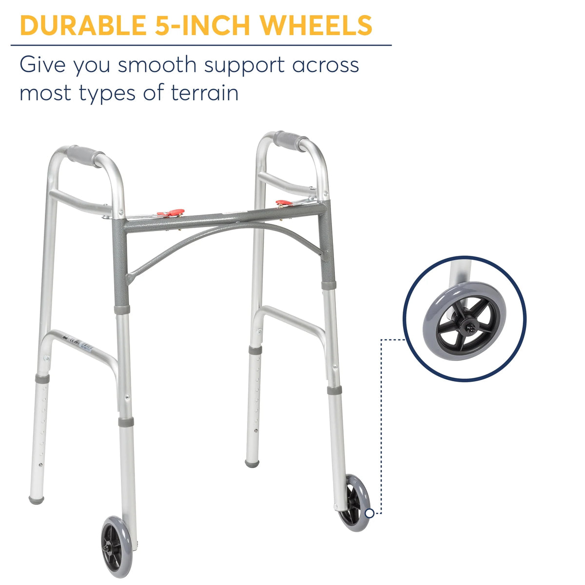 Two Button Folding Walker with 5 Wheels K57804