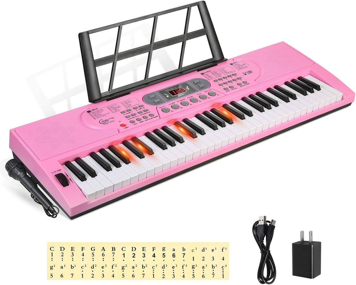 61 Key Lighted Keys Electronic Keyboard Piano with Microphone O40963