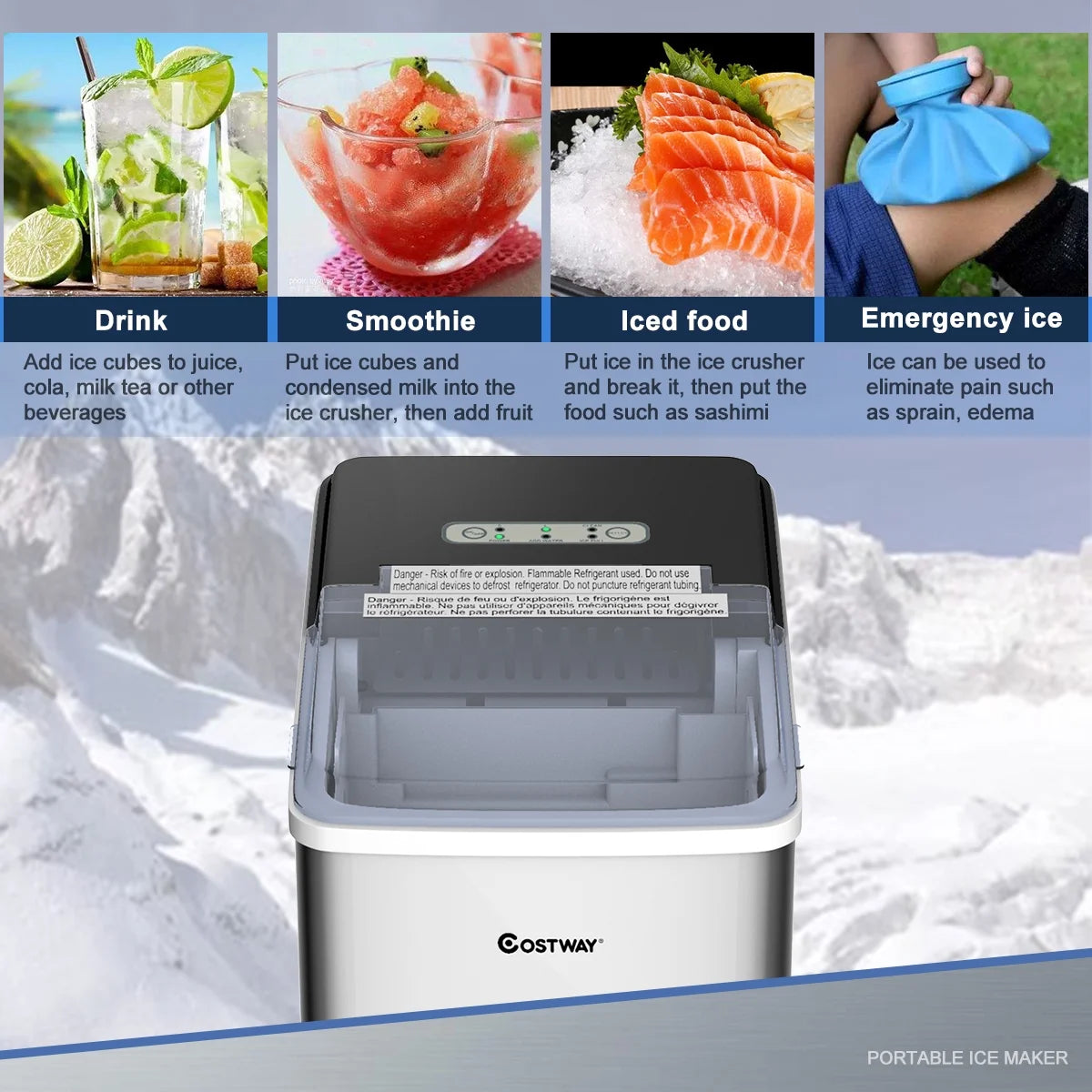Stainless Steel Countertop Ice Maker with Scoop U963625