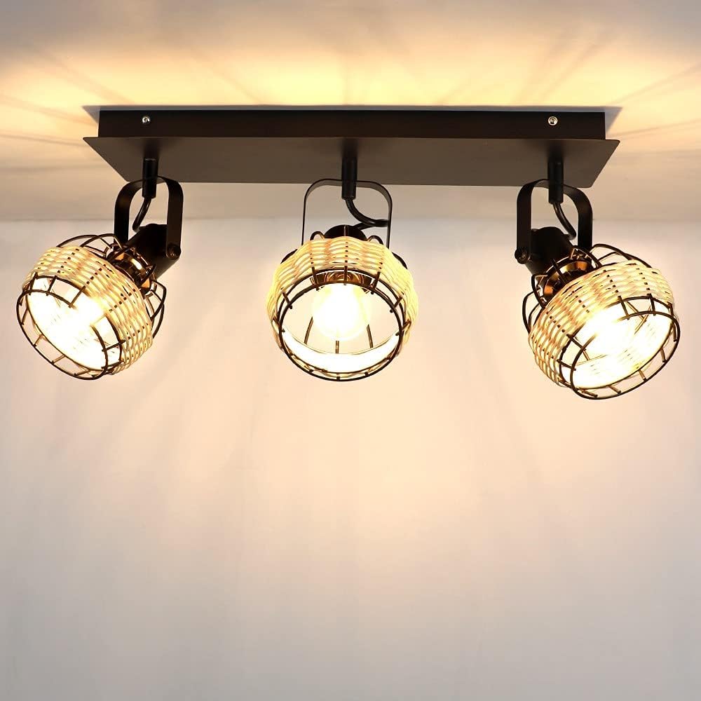 3-Light Rattan LED Track Ceiling Light R793571