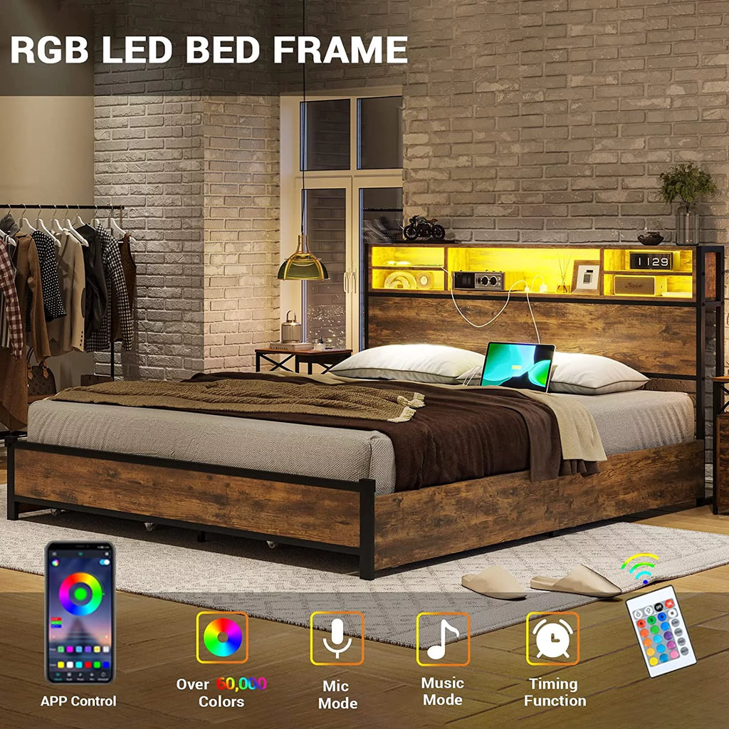 Queen Bed Frame with Headboard and Drawers A914278