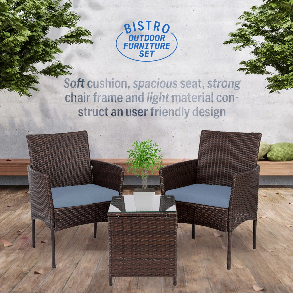 3 Piece Rattan Outdoor Furniture Set with Table G132