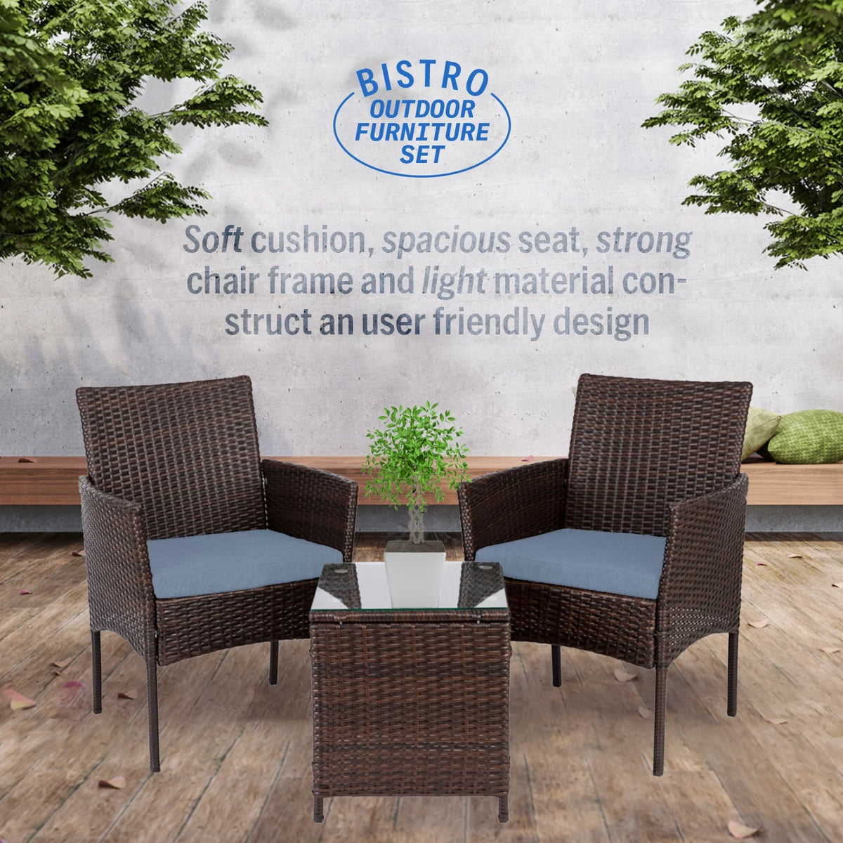3 Piece Rattan Outdoor Furniture Set with Table G132