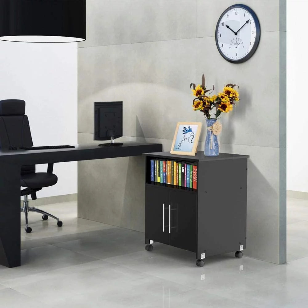Black Rolling Printer Stand with Storage and Adjustable Shelf J106522
