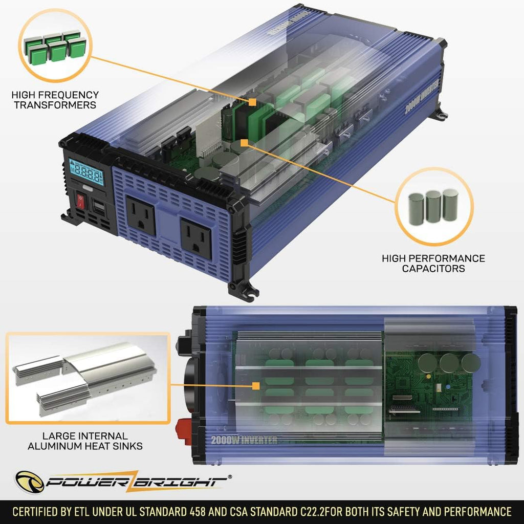 4000 Watts Modified Sine Wave Power Inverter 12V to 110V DC to AC Converter with Dual AC Outlets and 2 USB Ports M62179