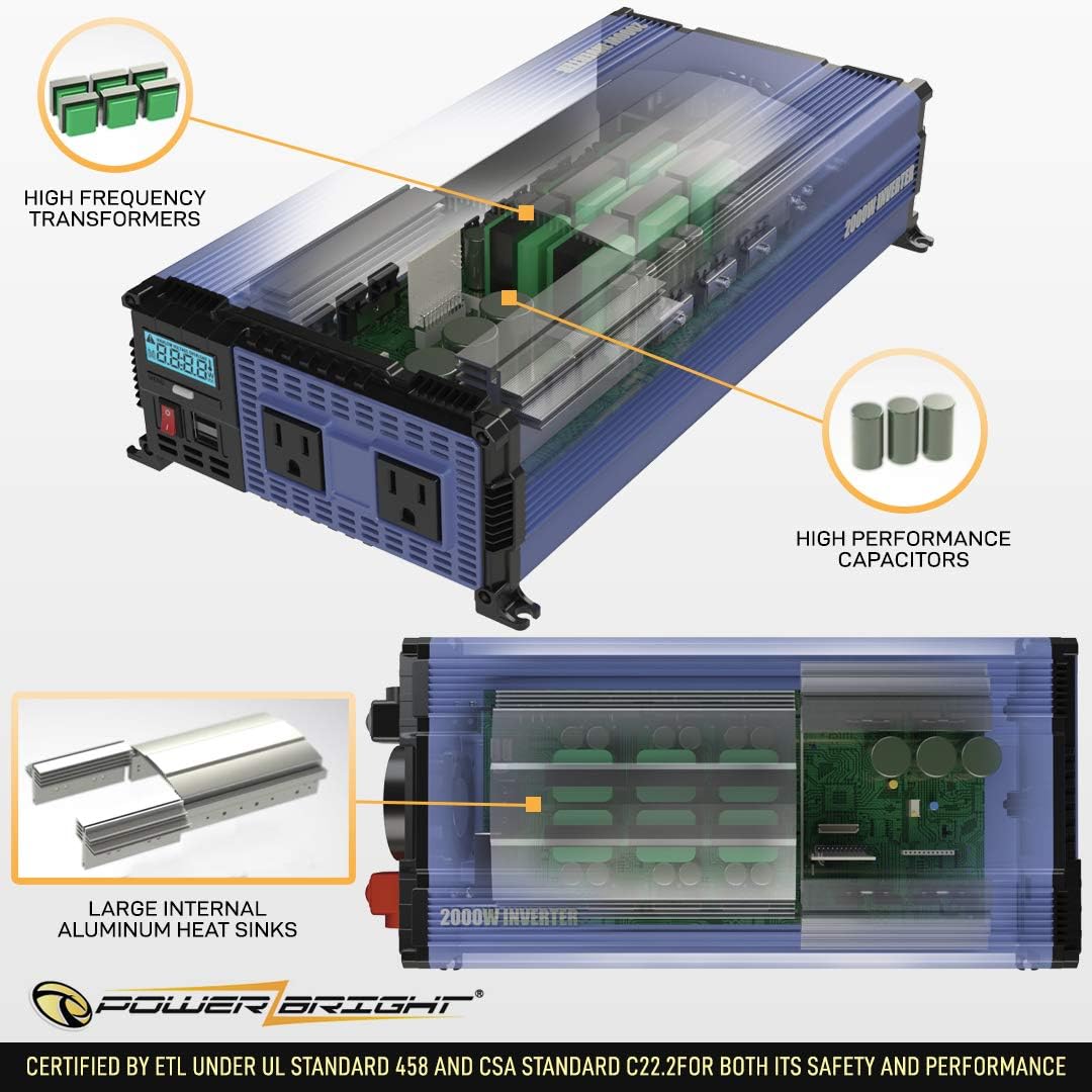 4000 Watts Modified Sine Wave Power Inverter 12V to 110V DC to AC Converter with Dual AC Outlets and 2 USB Ports M62179