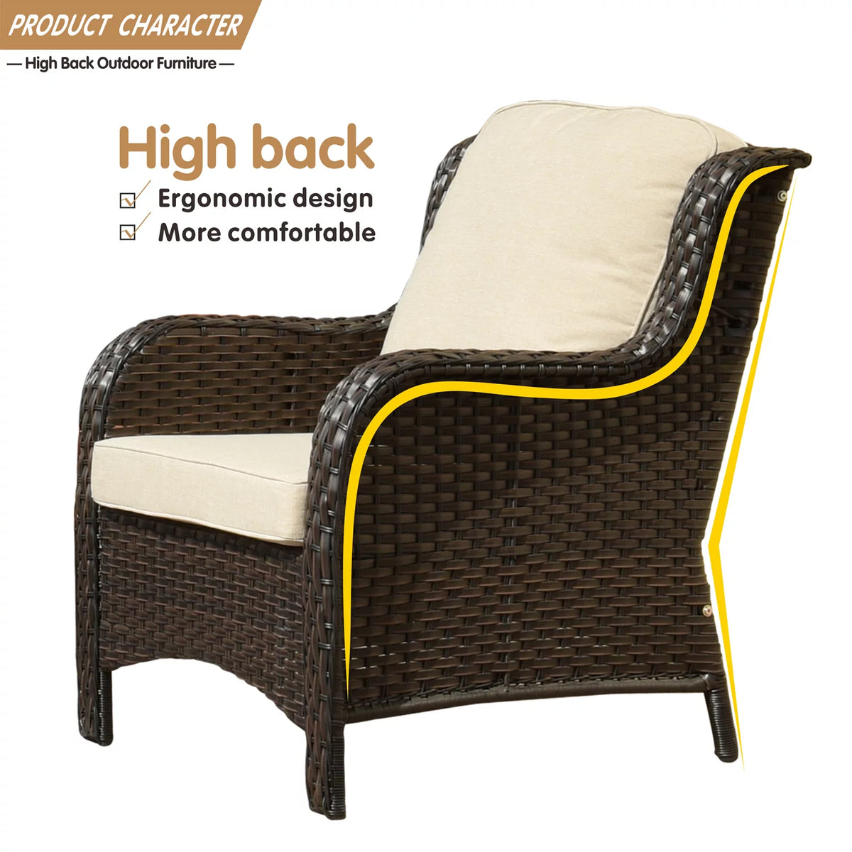 6 Pieces Wicker Outdoor Patio Furniture Set with Cushions P58548
