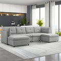 118" Convertible Linen Sectional Sofa with Ottomans E898193