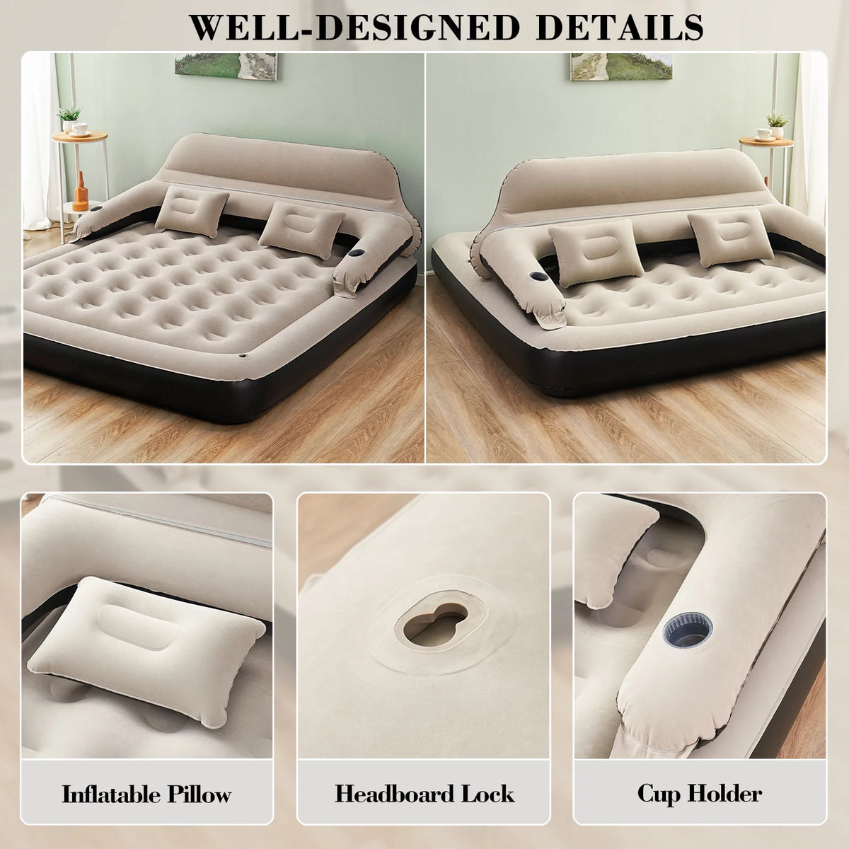 King Size Inflatable Air Mattress with Headboard F8339