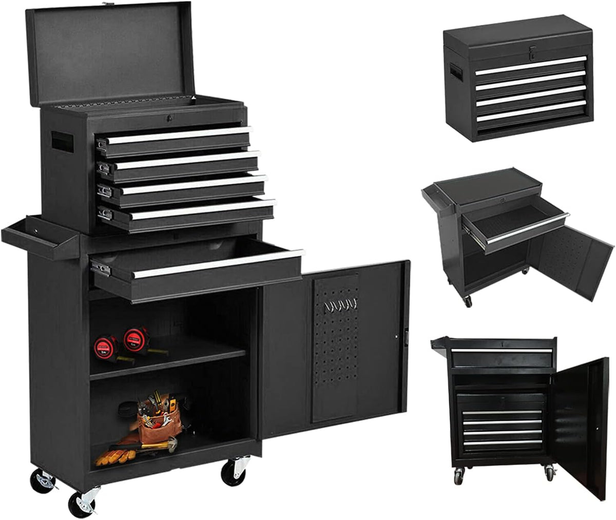 Black 5-Drawer Rolling Tool Chest with Sliding Drawers and 4 Wheels R317556