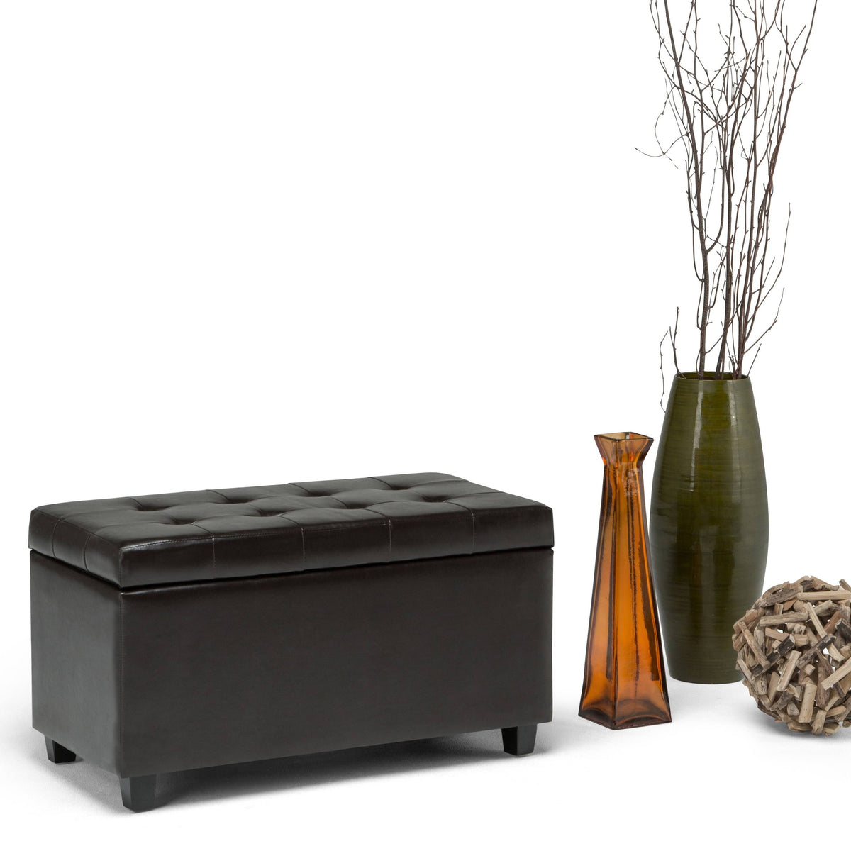 Distressed Saddle Brown Faux Leather Storage Ottoman J6582
