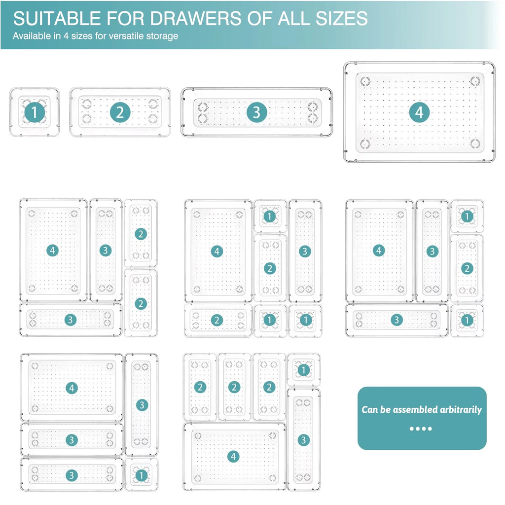 25 PCS Clear Plastic Drawer Organizer Set R368