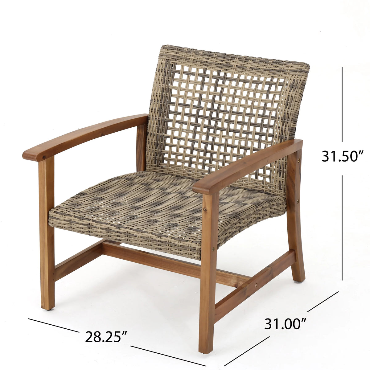 Mid Century Wicker Club Chairs with Acacia Wood Frame, Grey H9657